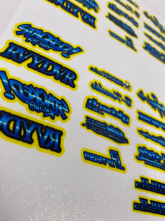 Blue burst logo sticker sheet set